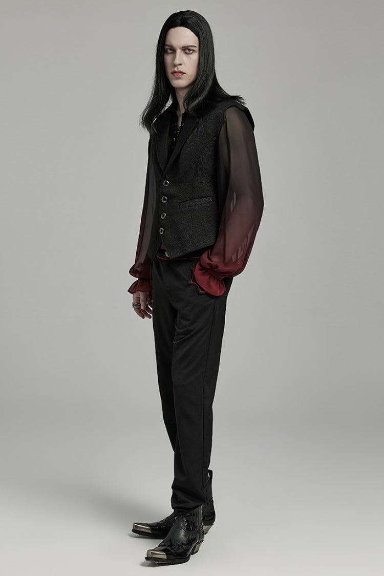 Black Lapel Collar Jacquard Slim Men's Gothic Vest