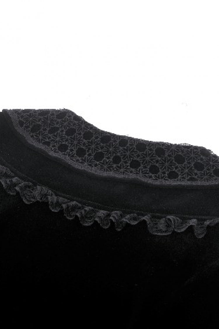 Black Long Sleeves Lace Women's Gothic Velvet Short Dress