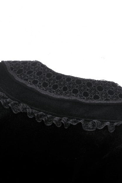 Black Long Sleeves Lace Women's Gothic Velvet Short Dress