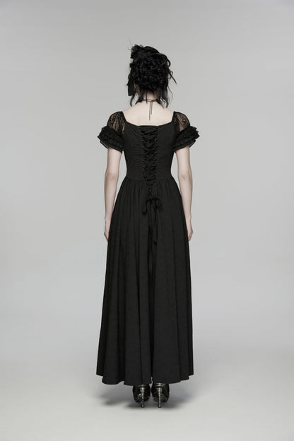 Black Off Shoulder Short Puff Sleeves Ruffled Hanayome Embroidered Lace Women's Gothic Elegant Gorgeous Dress