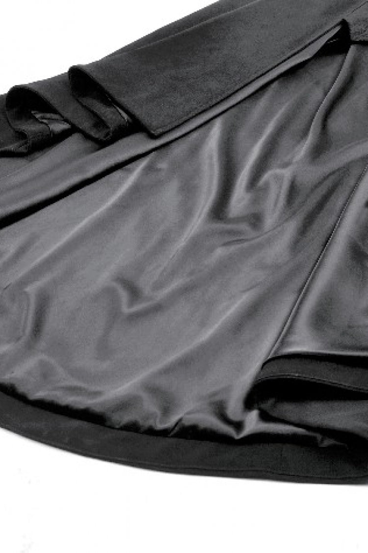 Black Lapel Collar Long Sleeves Lace-Up Irregular Bouble-breasted Buckle-up Women's Gothic Coat
