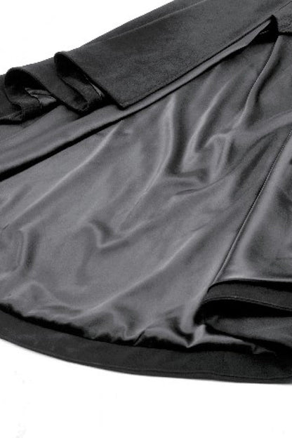 Black Lapel Collar Long Sleeves Lace-Up Irregular Bouble-breasted Buckle-up Women's Gothic Coat