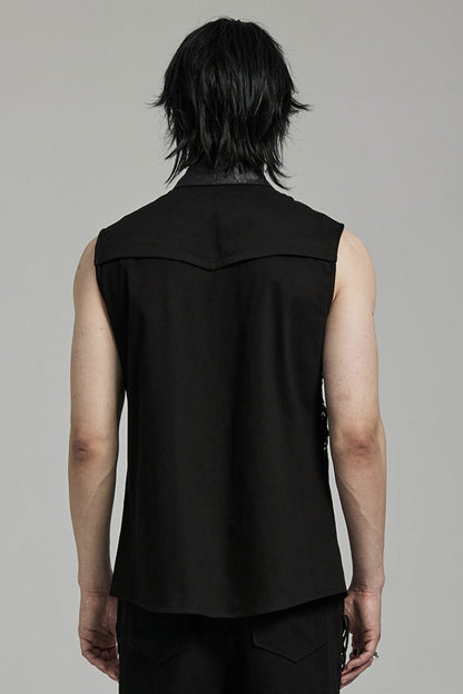 Black Hollow Stitching Lace-Up Mesh Men's Punk Vest