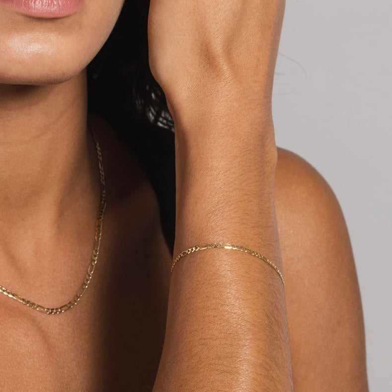 10k Solid Gold Figaro Bracelet (2mm)
