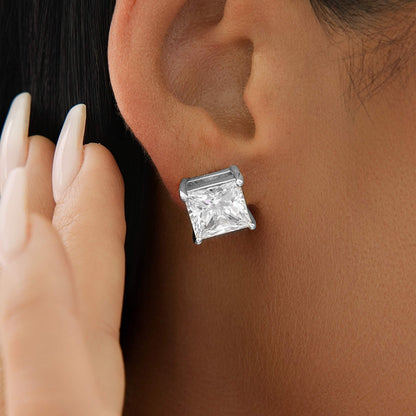 10MM Square Cut Diamond Stud Earring in White Gold