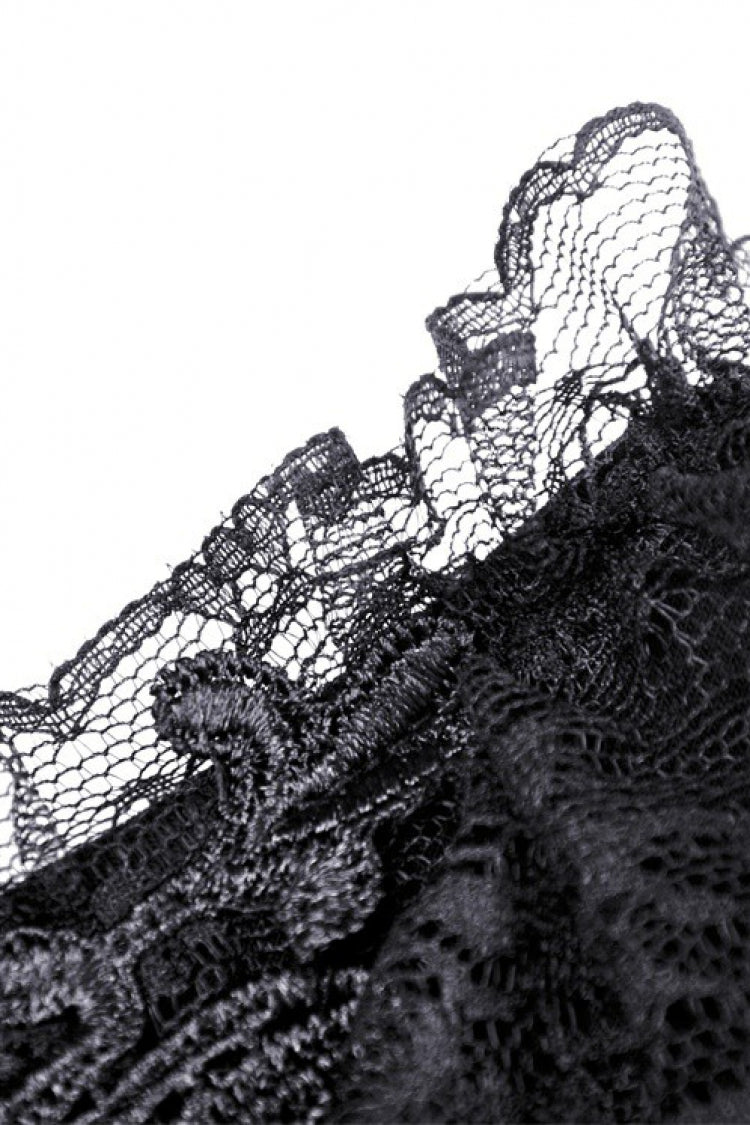 Black Plunging V Collar Short Sleeves Ruffled Lace Sexy Women's Gothic Crop Top