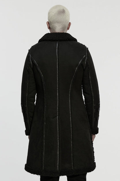 Black Plush Lapel Collar Sleeveless Asymmetric Zipper Men's Gothic Jacket