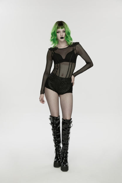 Black Low Waisted Cut-Out Irregular Eyelet Women's Punk Shorts