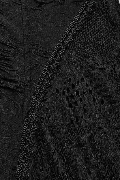 Black Long Trumpet Sleeves Metal Zipper Lace Hooded Womens Gothic Dress