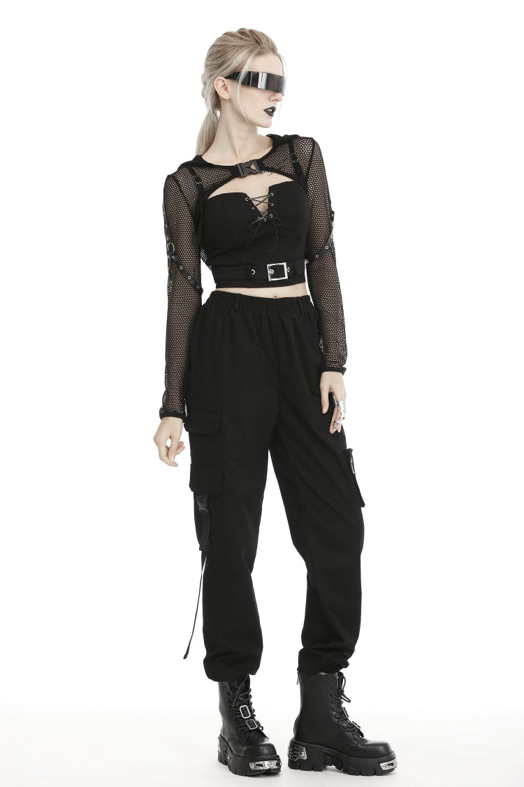 Black Long Sleeves Fishnet Mesh Women's Gothic Punk Hooded Cape