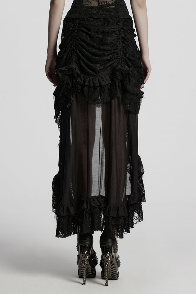 Black Drawstring Hollow Lace Women's Punk Skirt