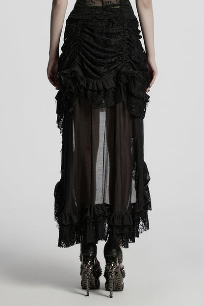 Black Drawstring Hollow Lace Women's Punk Skirt