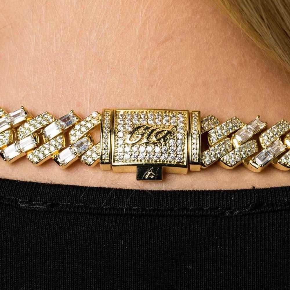12mm Mixed Stone Diamond Cuban Necklace - Yellow Gold