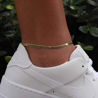 14k Solid Gold 4mm Herringbone Anklet