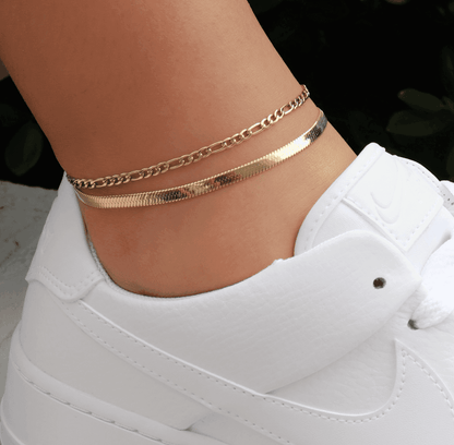 14k Solid Gold 4mm Herringbone Anklet