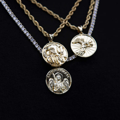 14k Solid Gold Neptune Coin Pendant
