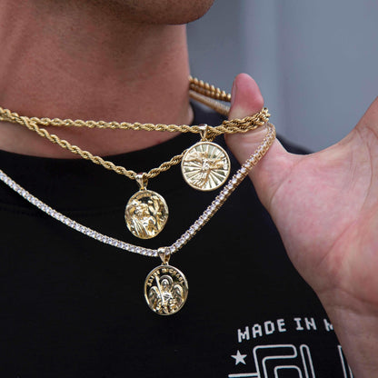 14k Solid Gold Neptune Coin Pendant