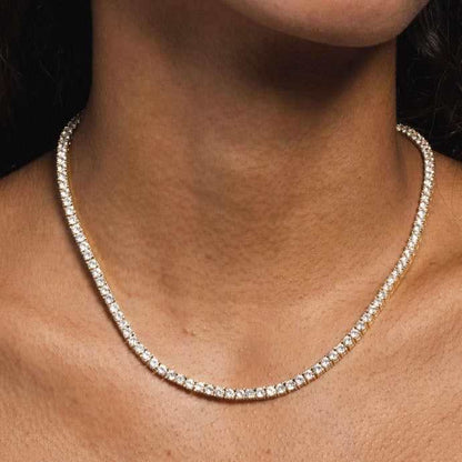 14k Solid Gold Round Cut Tennis Necklace (3mm)