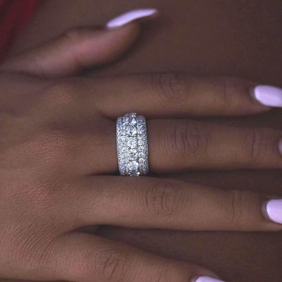 14k Solid Gold White Gold 5 Layer Diamond Band Ring-VS Diamonds
