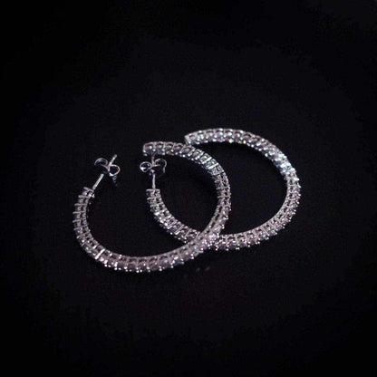14k Solid White Gold Small Eternity Hoop Earrings in White Gold-VS Diamonds