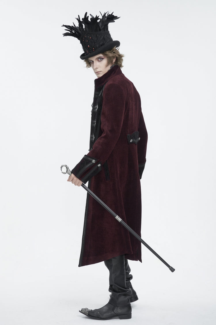 Black Embroidered Men's Gothic Palace Accessory Floral Feather Top Hat