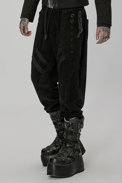 Black Doomsday Metal Stitching Corduroy Men's Steampunk Pants