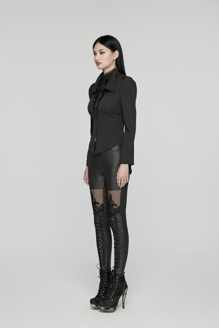 Black Long Puff Sleeves Stitching Lace Women's Gothic Blouse