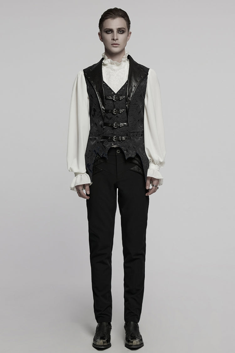 Black Lapel V-neck Sleeveless Jacquard Buckle Men's Gothic Vest