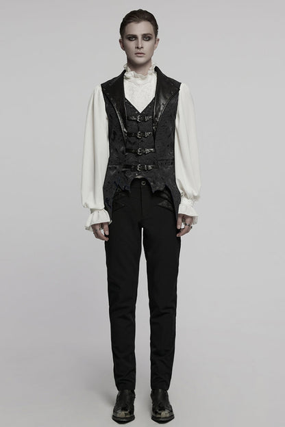 Black Lapel V-neck Sleeveless Jacquard Buckle Men's Gothic Vest