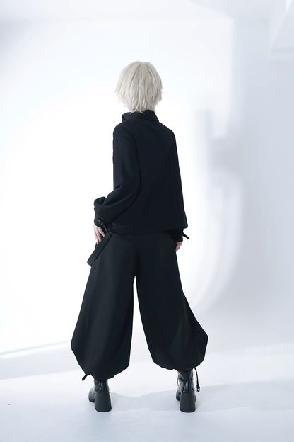 Black Functional Rabbit Cool and Handsome Ouji Lolita Pants