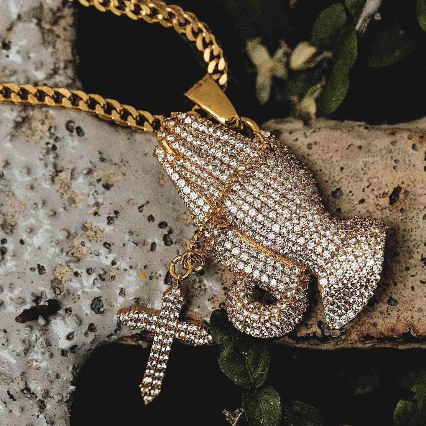 18k Vermeil Iced Praying Hands Pendant