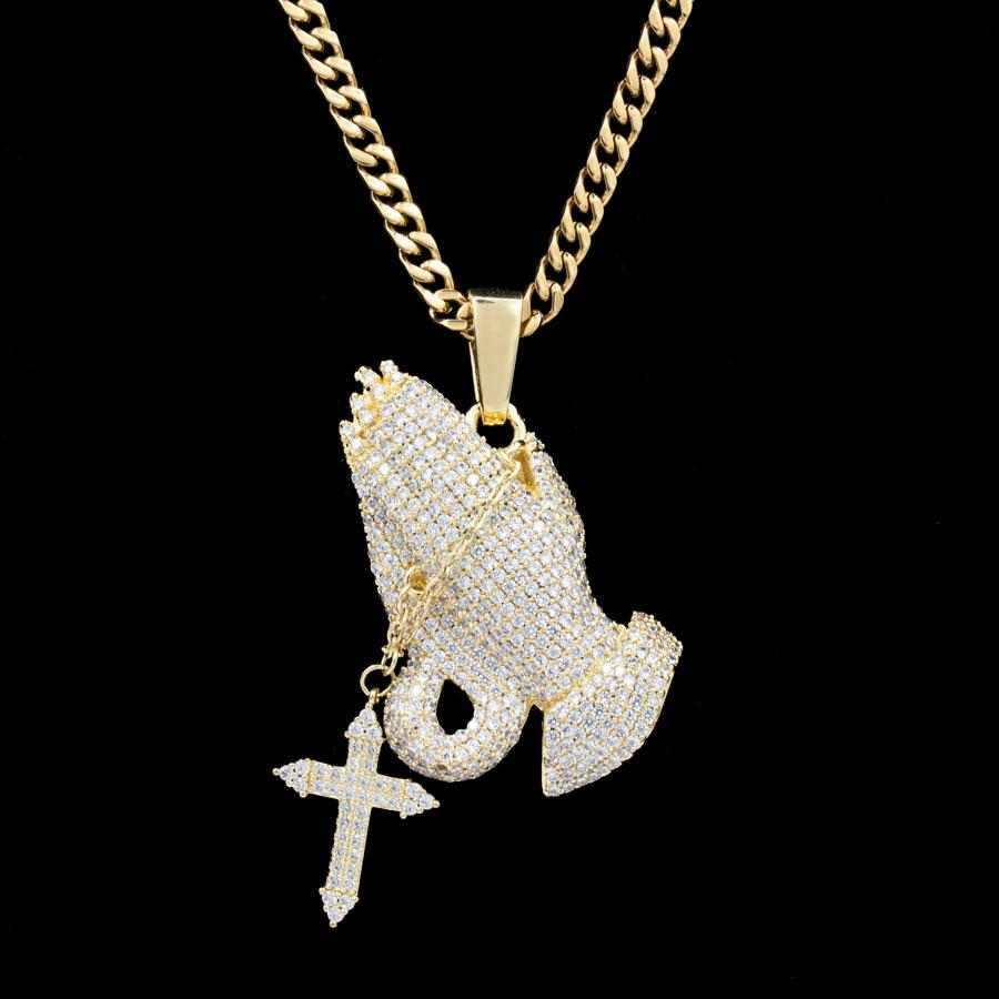 18k Vermeil Iced Praying Hands Pendant