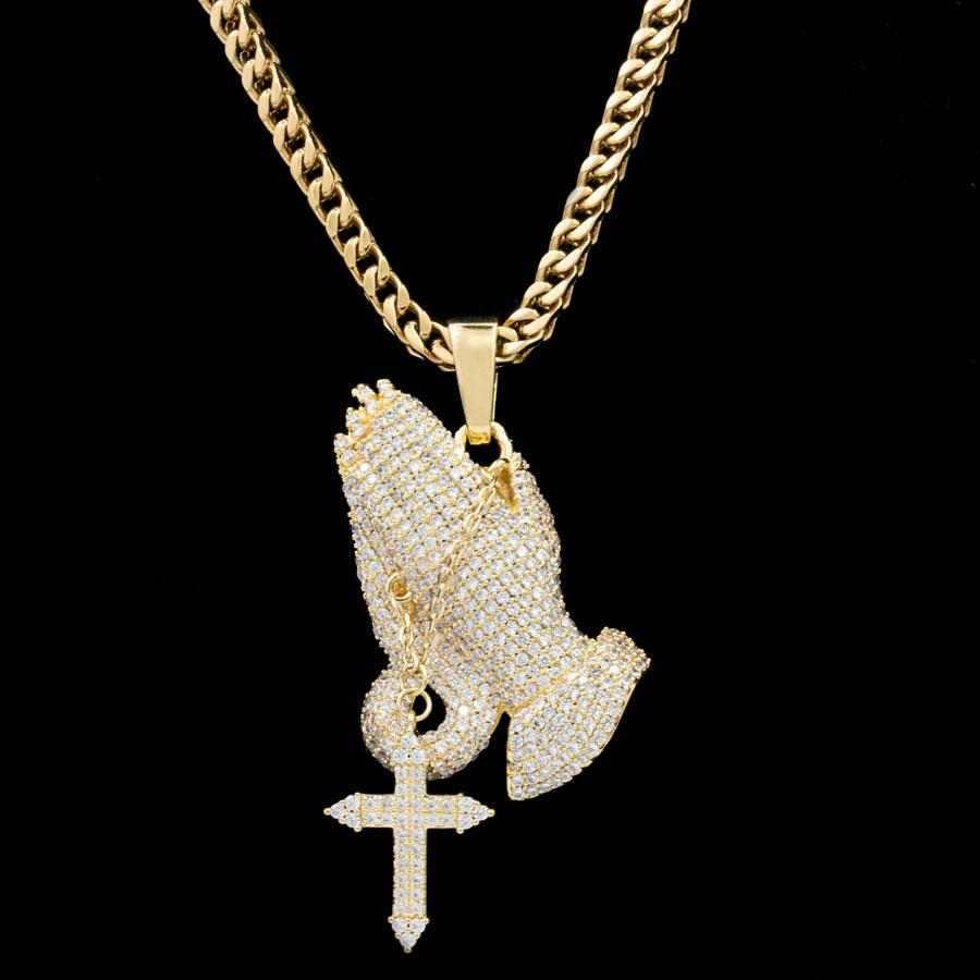 18k Vermeil Iced Praying Hands Pendant