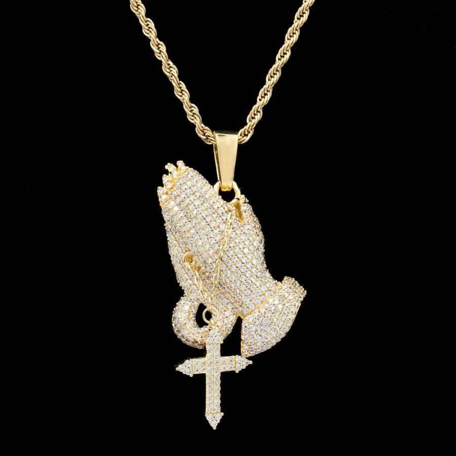 18k Vermeil Iced Praying Hands Pendant
