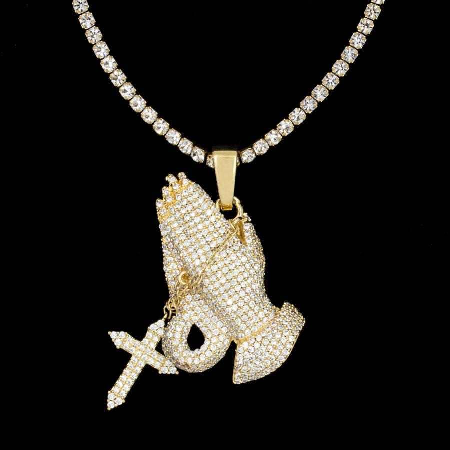 18k Vermeil Iced Praying Hands Pendant