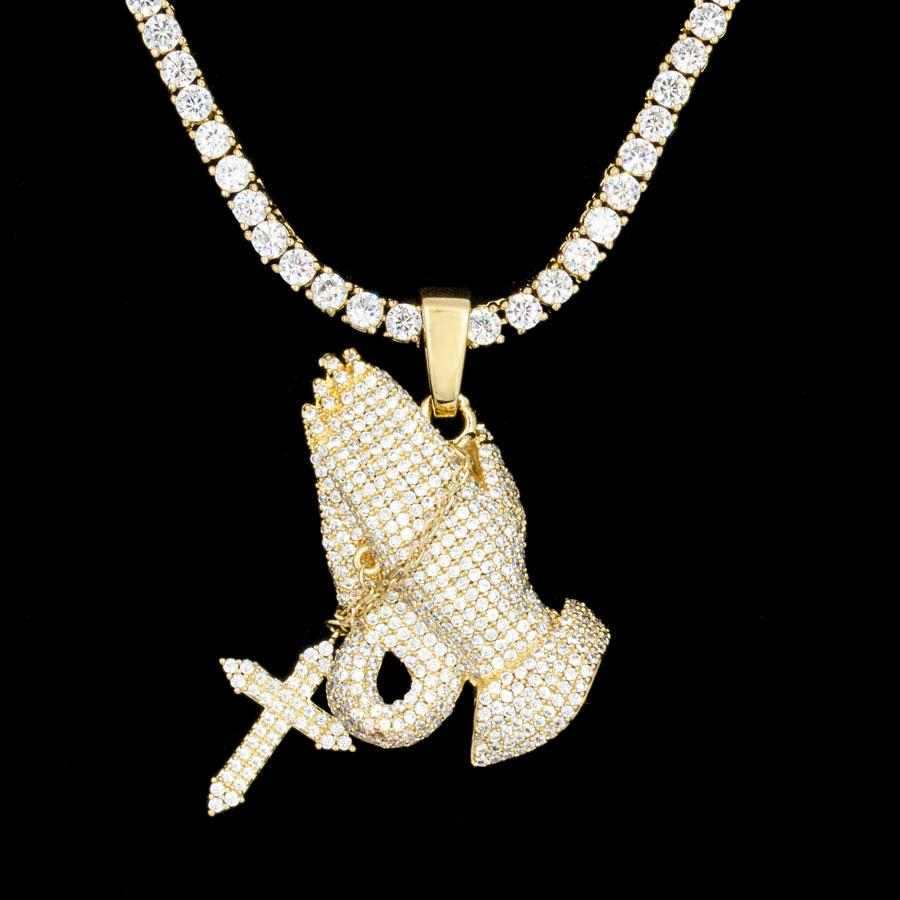 18k Vermeil Iced Praying Hands Pendant