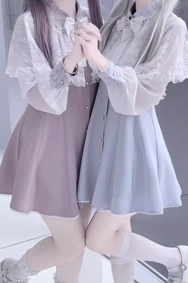 Aqua Shawl Lace Chiffon Long Sleeves Lace Slim Jirai Kei Dress