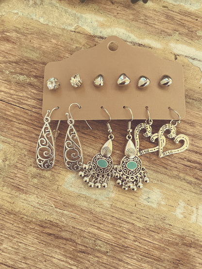 Beautiful Silver Earring Set - Set of 6