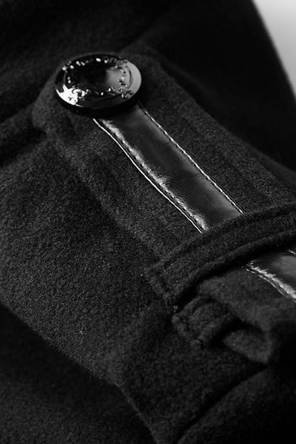 Black Military Uniform Double Breasted Men's Long Gothic Coat With Belt