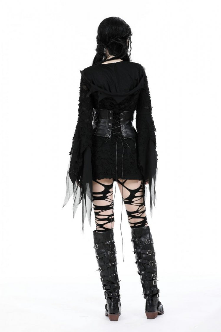 Black Lace-Up Studded Buckled Women's Punk PU Underbust Corset