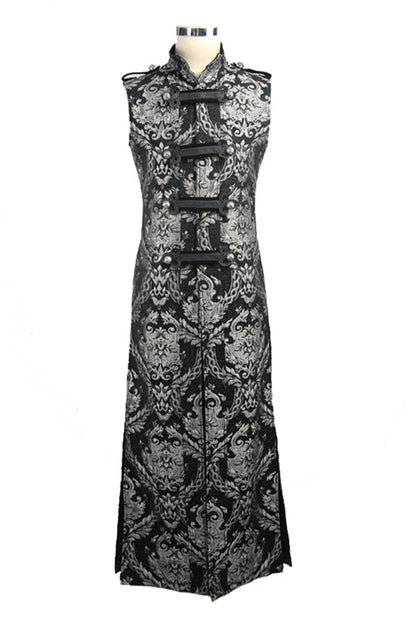 Black And Silver Court Floral Gothic Mens Long Coat