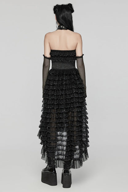 Black Halterneck Long Sleeves Ruffle Lace Women's Punk Dress