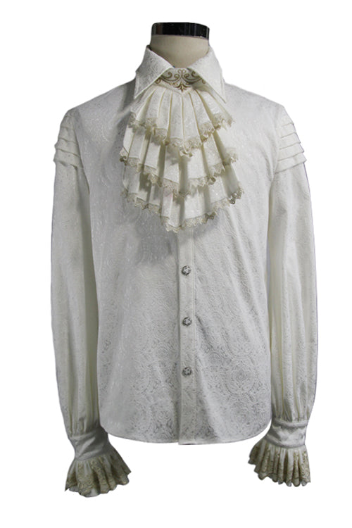 Beige Embroidered Ruffled Sleeves Jacquard Mens Gothic Blouse
