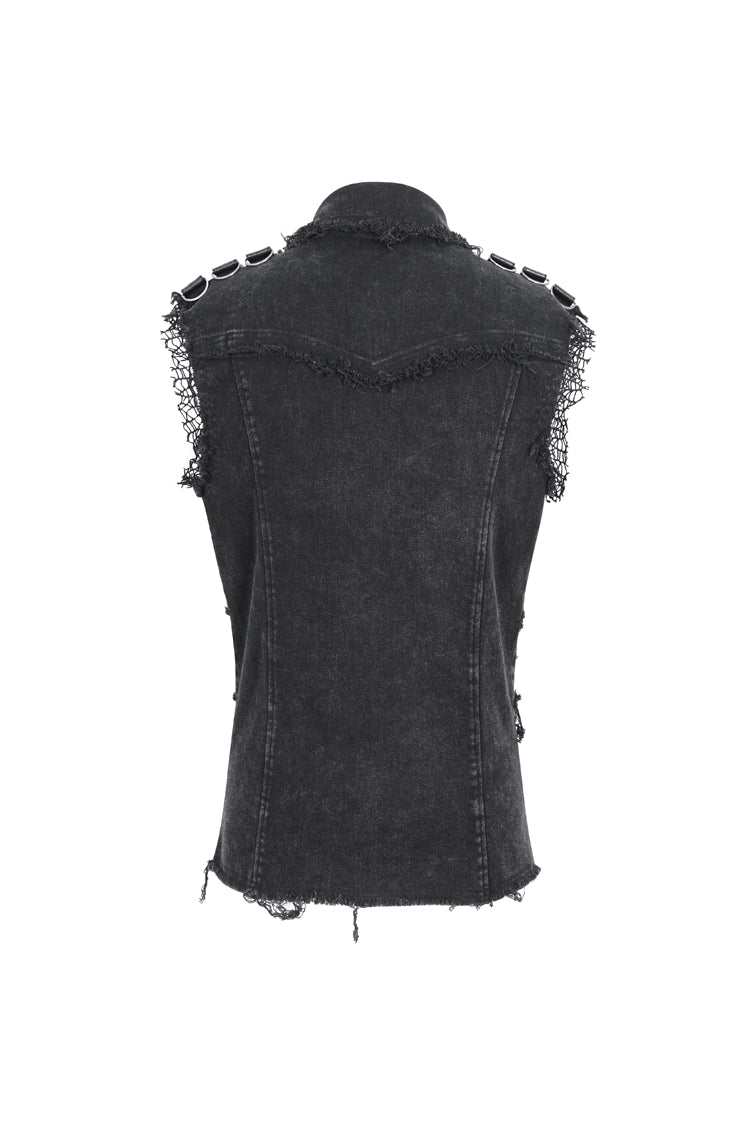 Black Lapel Collar Studded Slim Men's Punk Vest