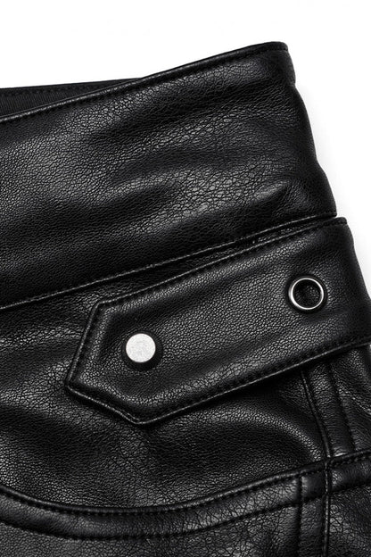 Black Metal Buckles Faux Leather Men's Steampunk Pants