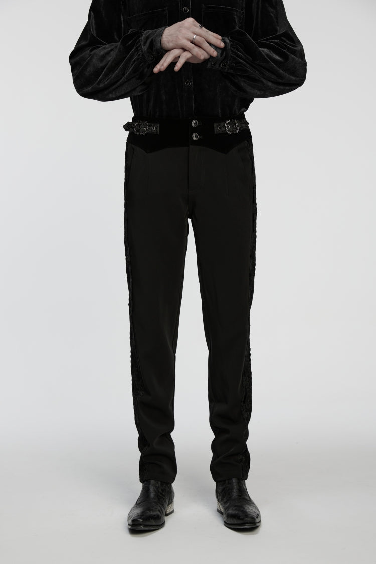 Black Embroidered Lace Buckled Men's Gothic Pants