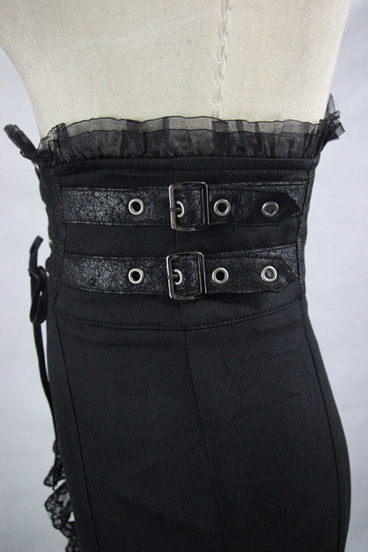 Black Dressing Up Short Front And Long Back Sexy Womens Gothic Split Skinny Half Fishtail Skirt