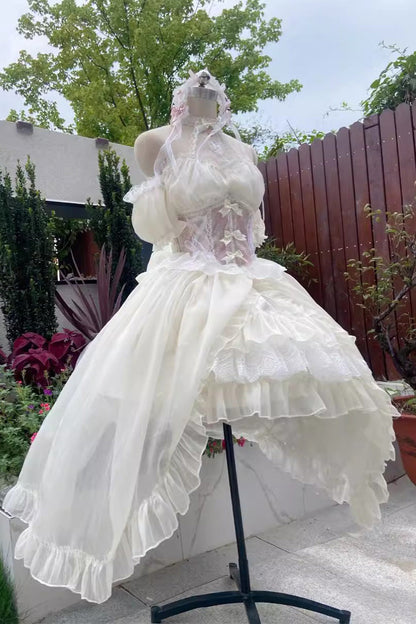 Ballet Twins Ruffle Bowknot Short Front Long Back Sweet Lolita Dress 2 Colors