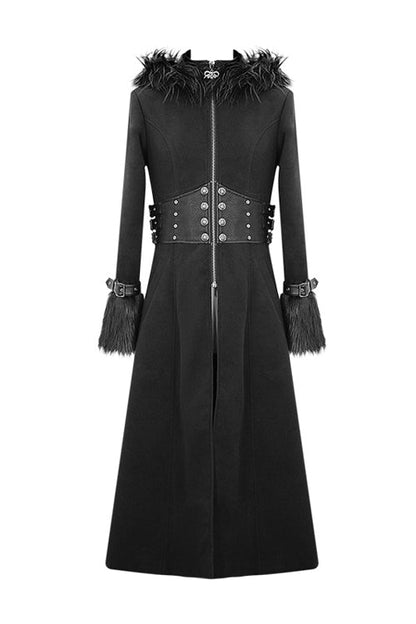 Black Double Sided Woollen Hooded Punk Mens Long Coat