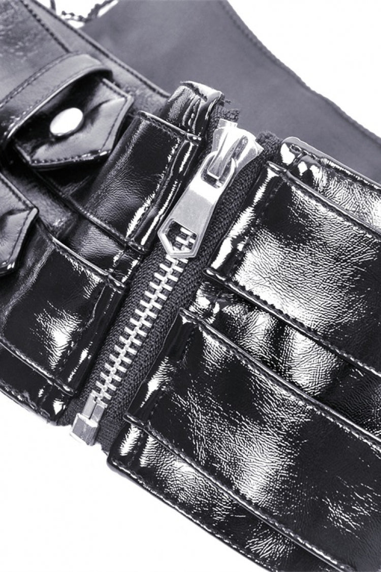 Black Lace-Up Buckled Zippered Women's Punk Shiny PU Corset